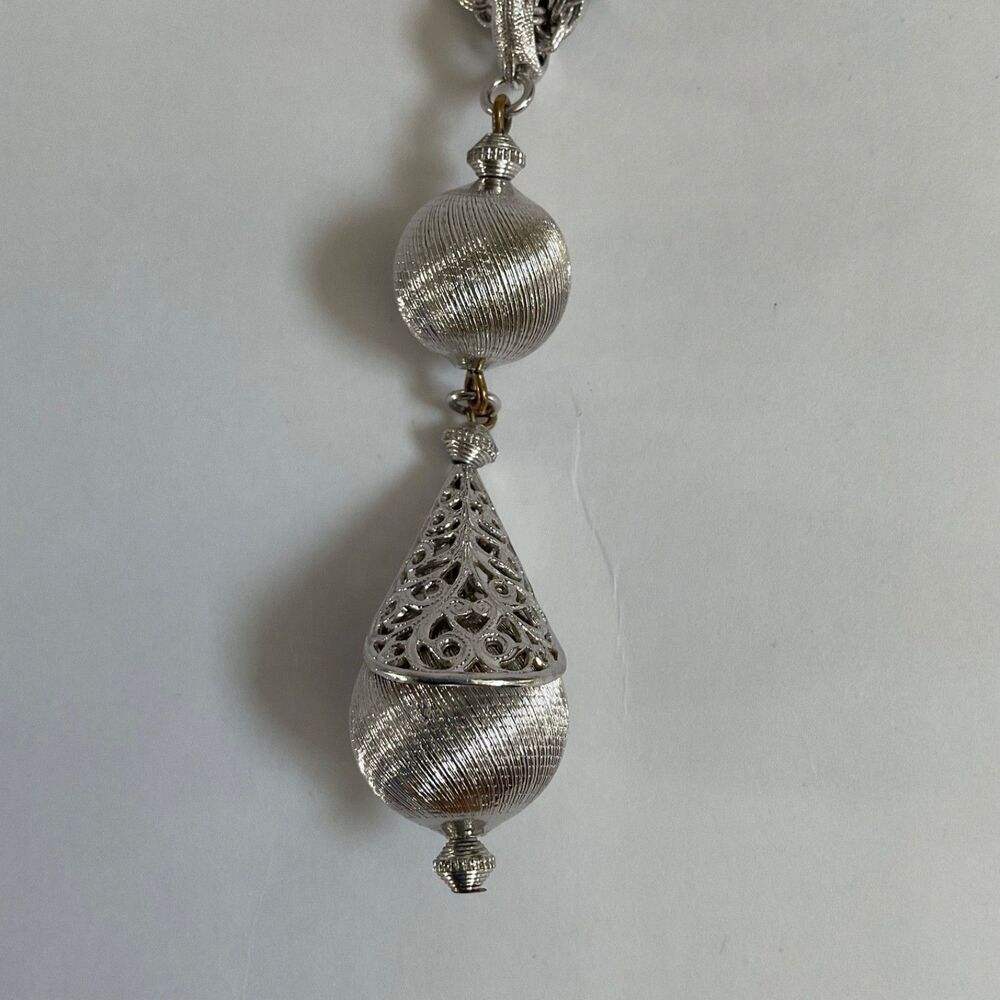 VTG Monet Bolero Silver Filigree Ball Tassel Necklace Rope Chain Book Piece MCM - Picture 4 of 12